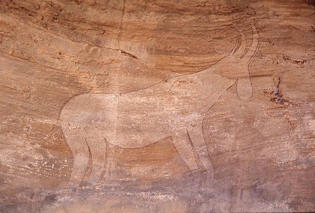 Auf den Fels gemalte Antilope (Felsmalereien des Tassili n’Ajjer)